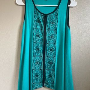 Teal and black flows tank with design